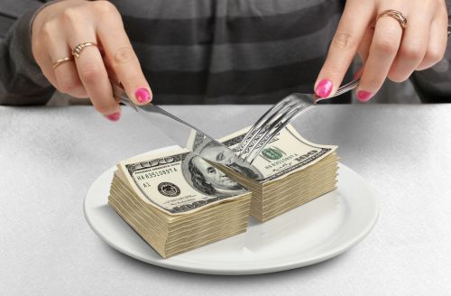 Cut money on plate